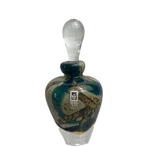 Mdina Glass Vintage Malta Perfume Bottle Teal Hand Blown Art Glass Signed Base